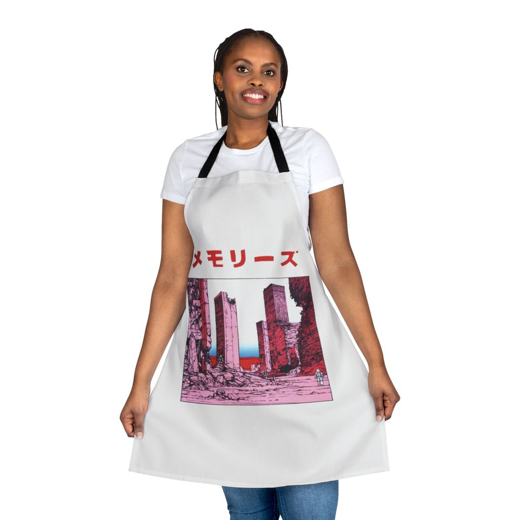 Cyberpunk-inspired apron featuring a vaporwave-style design and imagery inspired by the works of acclaimed manga artist Katsuhiro Otomo.