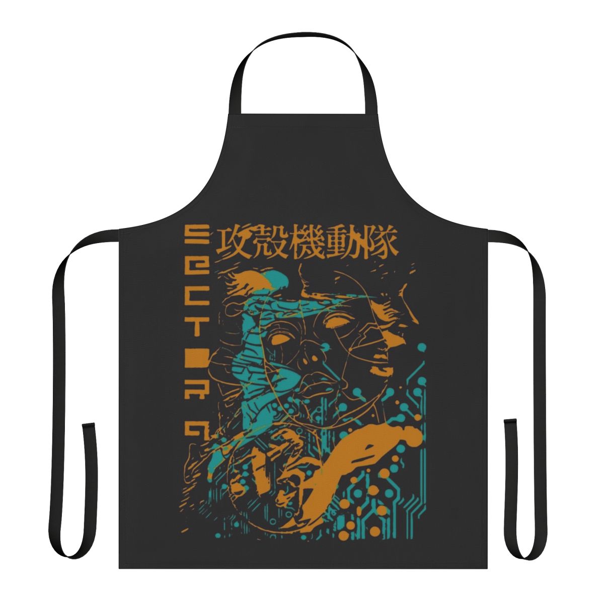 Cyberpunk-inspired retro vintage apron featuring Ghost in the Shell anime and manga motifs