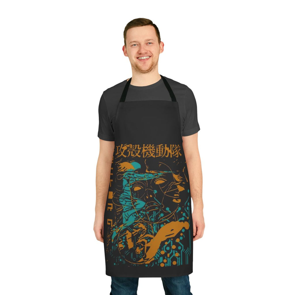 Cyberpunk-inspired retro vintage apron featuring Ghost in the Shell anime and manga motifs