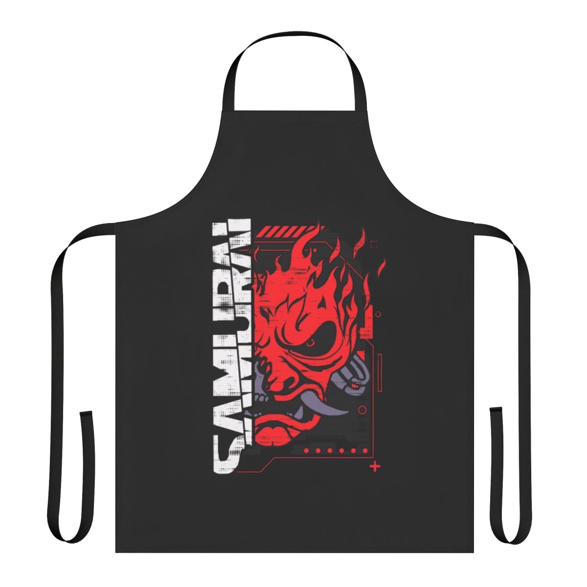 A stylish and durable apron featuring a cyberpunk samurai design, perfect for fans of anime, manga, and the cyberpunk genre.
