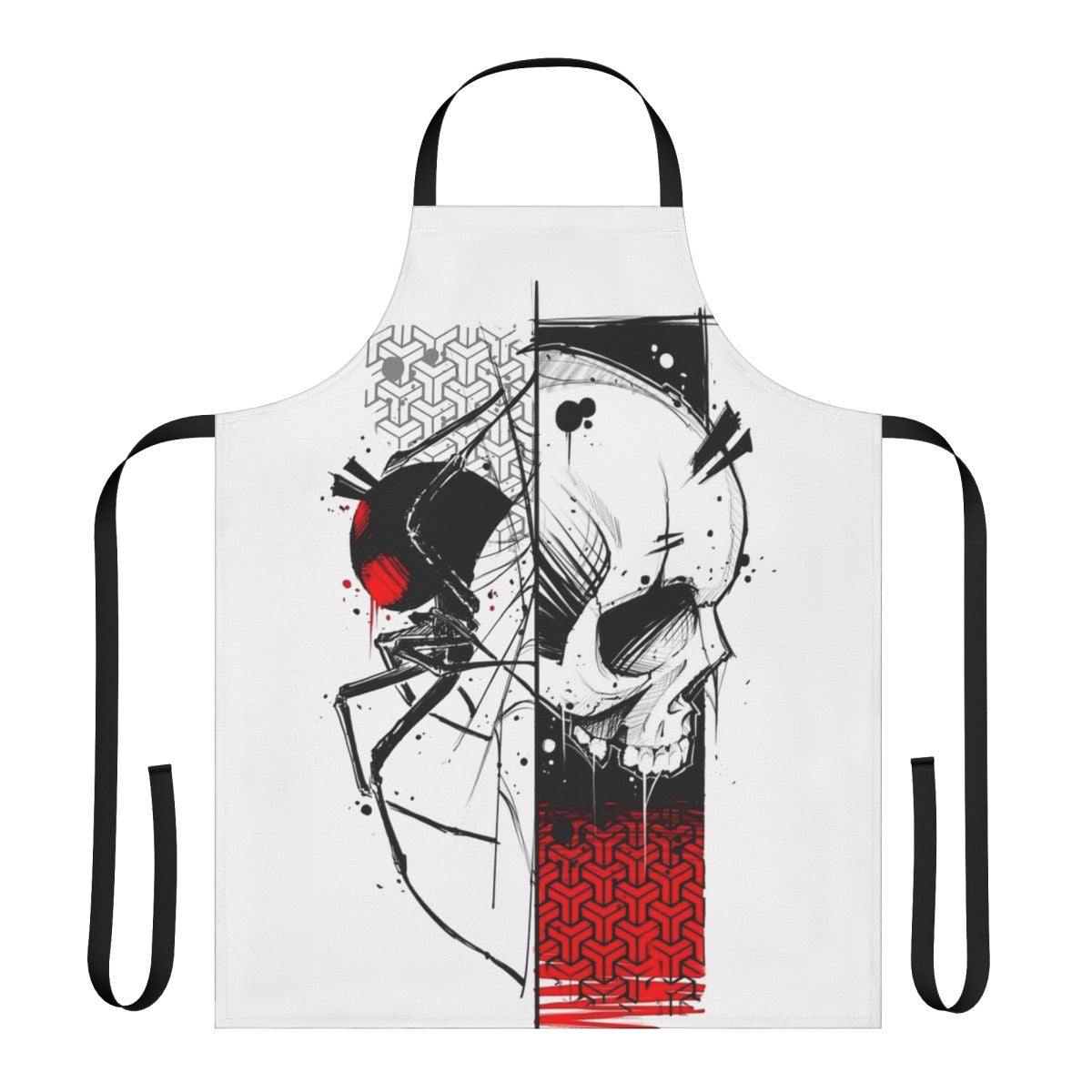 Cyberpunk-inspired apron featuring a skull and spider design in an urban, goth style