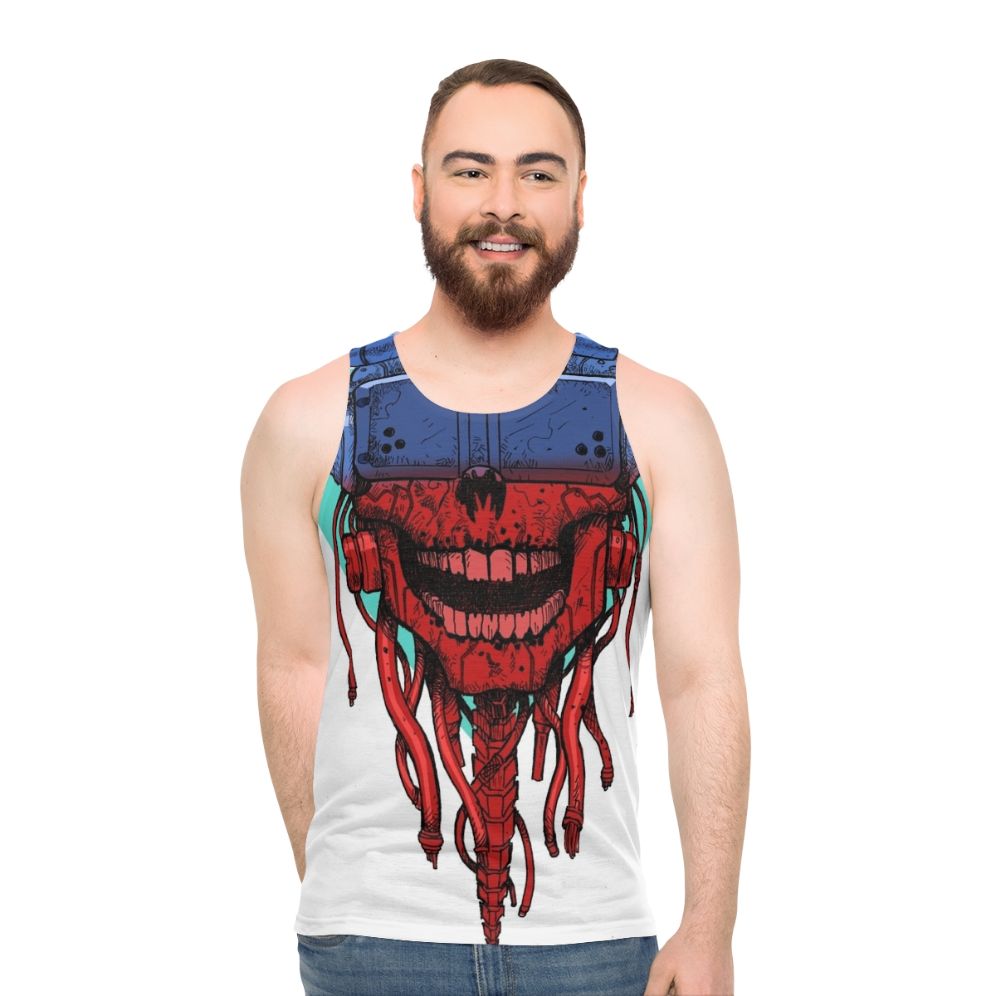 Cyberpunk skull graphic on unisex tank top