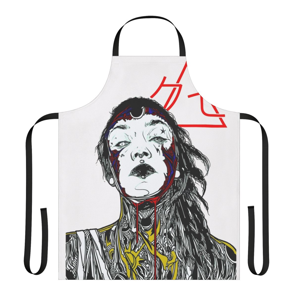 Cyberpunk style apron featuring a colorful, futuristic design of a cyborg girl