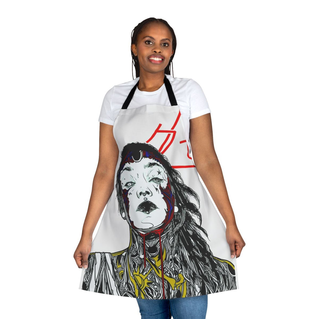 Cyberpunk style apron featuring a colorful, futuristic design of a cyborg girl