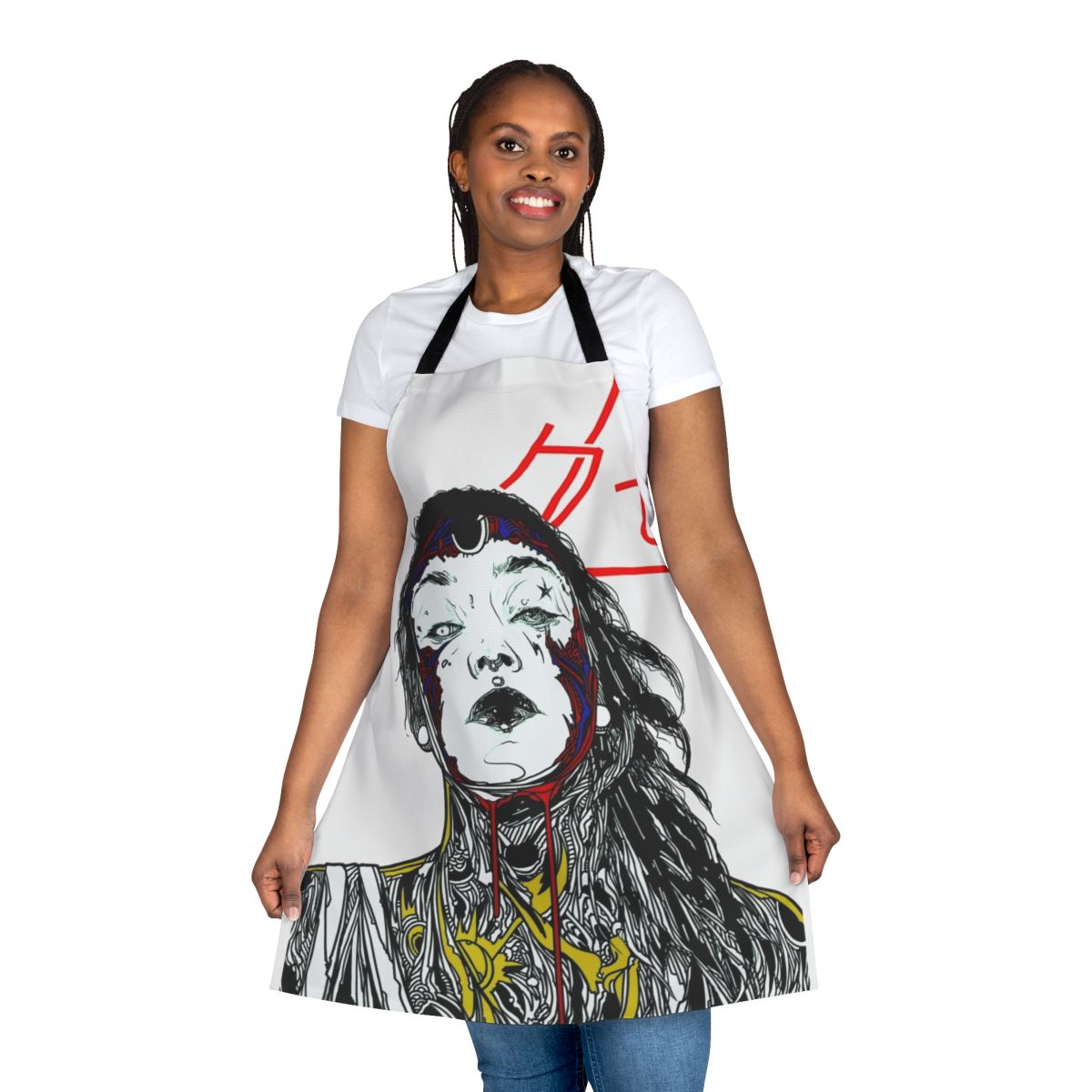 Cyberpunk style apron featuring a colorful, futuristic design of a cyborg girl