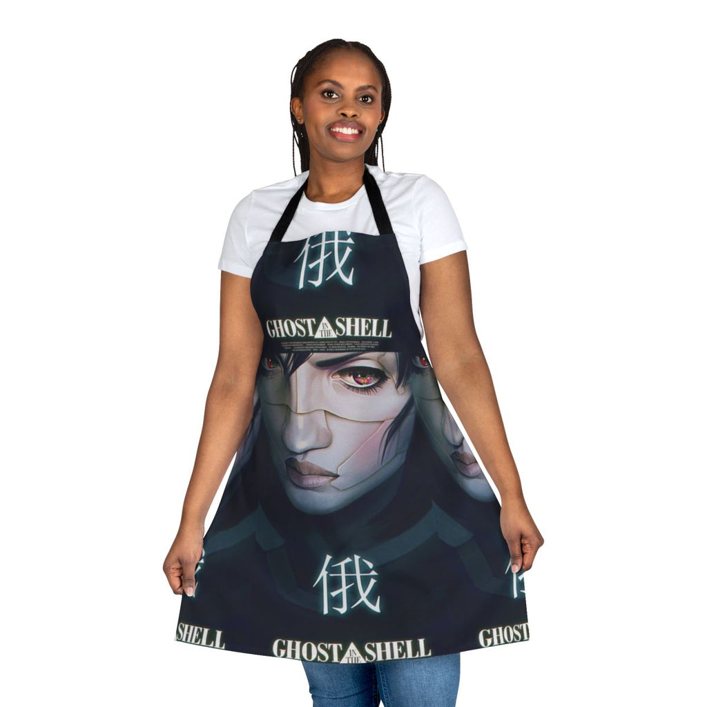 Cyberpunk-style apron featuring iconic imagery from the anime Ghost in the Shell