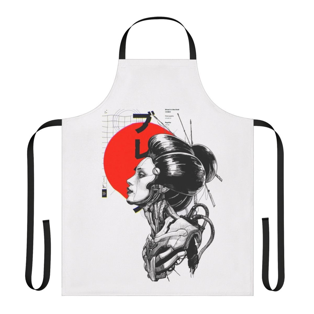 Cyberpunk and vaporwave-inspired apron with futuristic, Asian-influenced design
