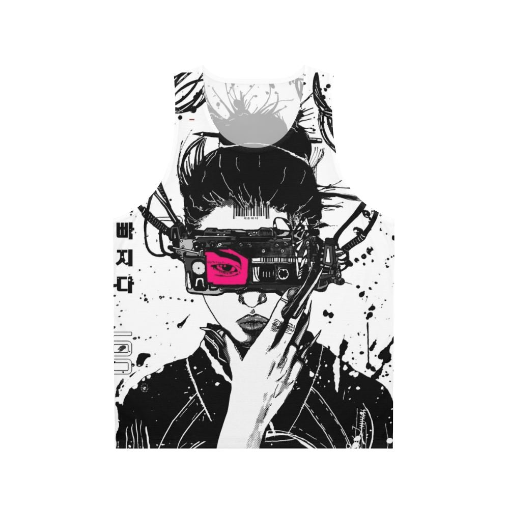 Cyberpunk vaporwave unisex tank top with futuristic urban design