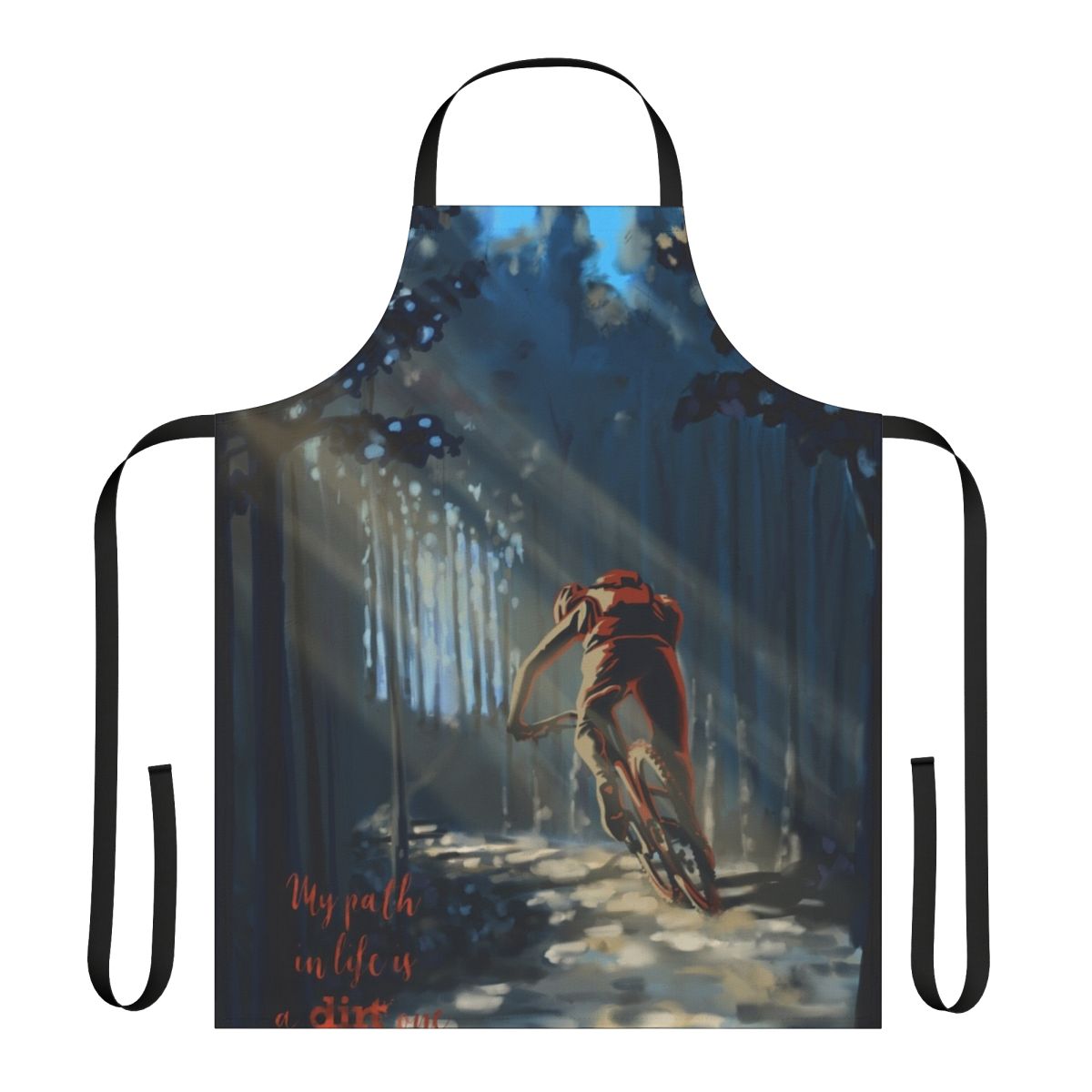 An apron featuring a mountain biking landscape, perfect for the outdoor enthusiast