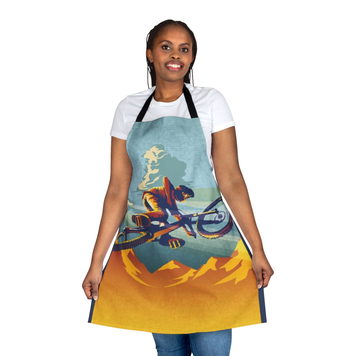Cycling Art Mountain Bike Apron featuring a vibrant mountain biking scene