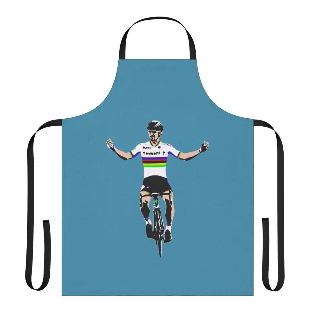 Cycling-themed kitchen apron featuring the likeness of professional cyclist Peter Sagan