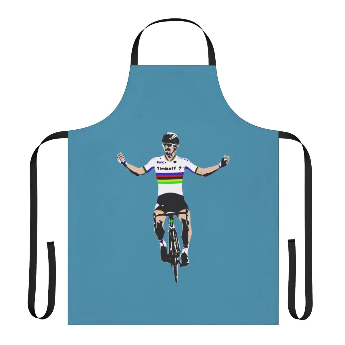 Cycling-themed kitchen apron featuring the likeness of professional cyclist Peter Sagan