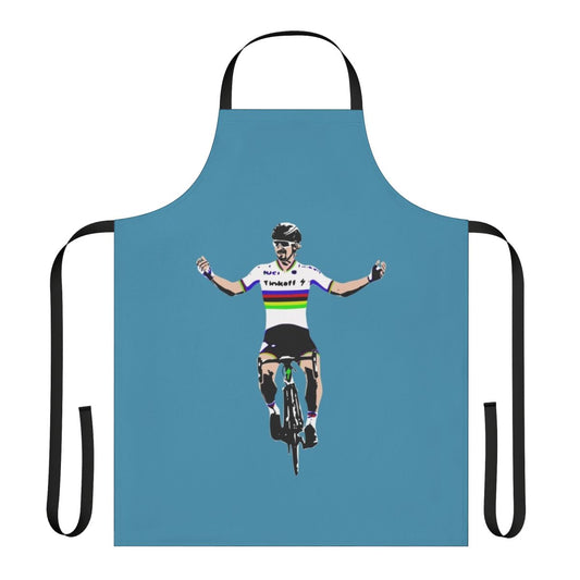 Cycling-themed kitchen apron featuring the likeness of professional cyclist Peter Sagan