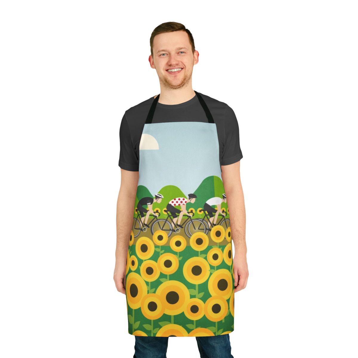 Cycling-themed apron featuring the iconic polka dot pattern of the Tour de France