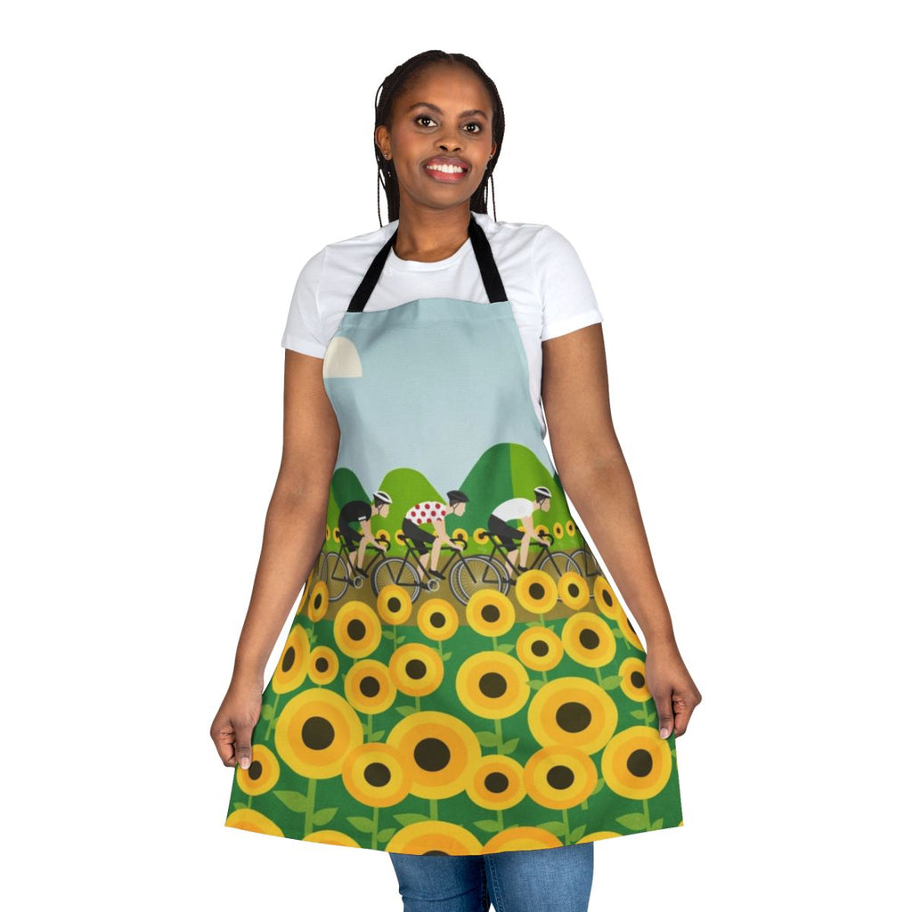 Cycling-themed apron featuring the iconic polka dot pattern of the Tour de France