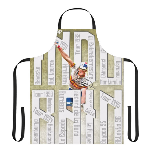 Cycling Enthusiast's Tribute Apron featuring a graphic design inspired by legendary cyclist Miguel Indurain
