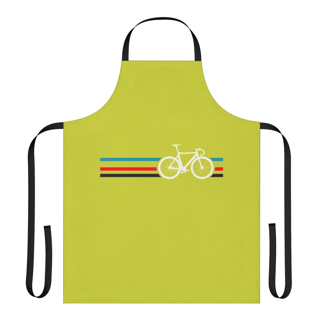Cycling-themed apron with bold bike stripes design inspired by the velodrome