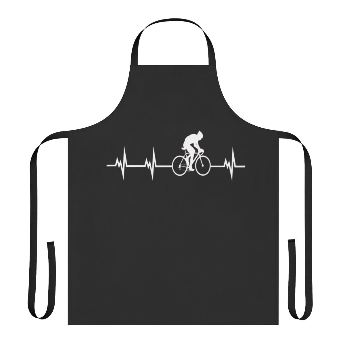 Cycling lover's apron featuring a bicycle and "Cycling in a Heartbeat" design