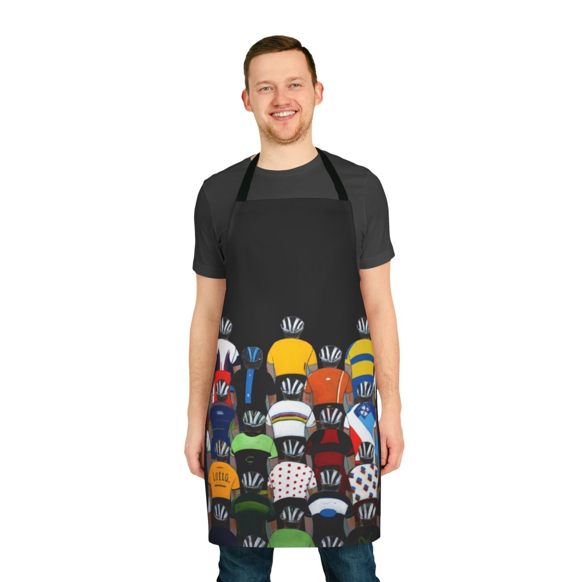 Cycling team colors kitchen apron with professional cycling team logos and designs