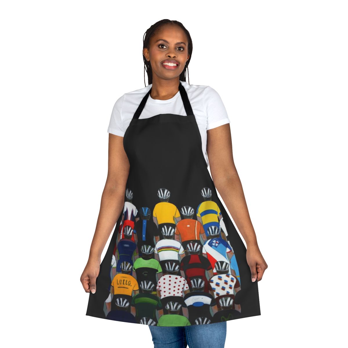 Cycling team colors kitchen apron with professional cycling team logos and designs