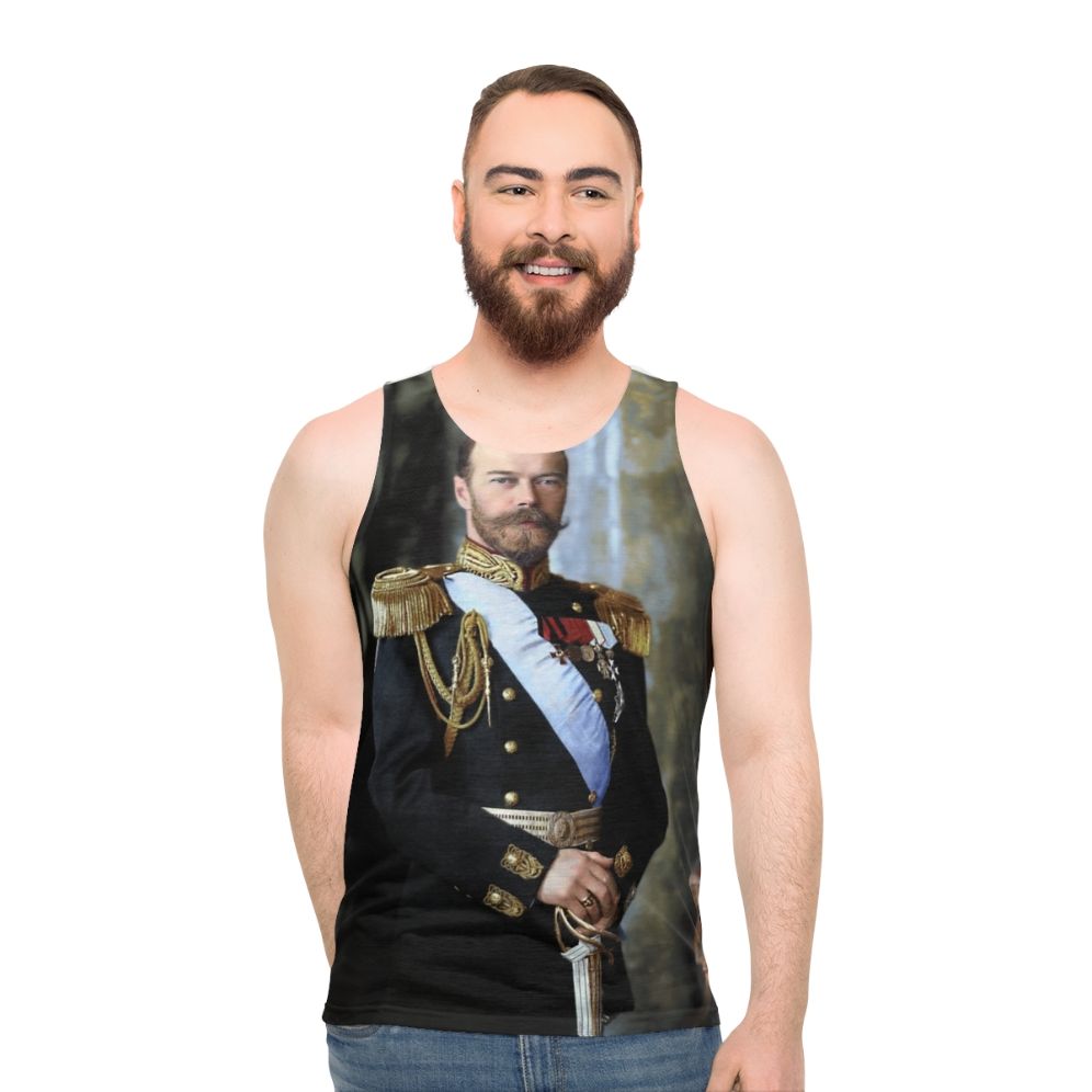 Unisex tank top featuring a historical portrait of Czar Nicholas II of Russia