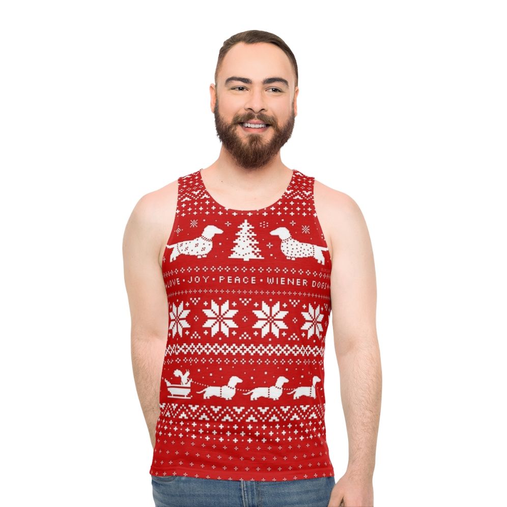 Dachshund Christmas Sweater Unisex Tank Top