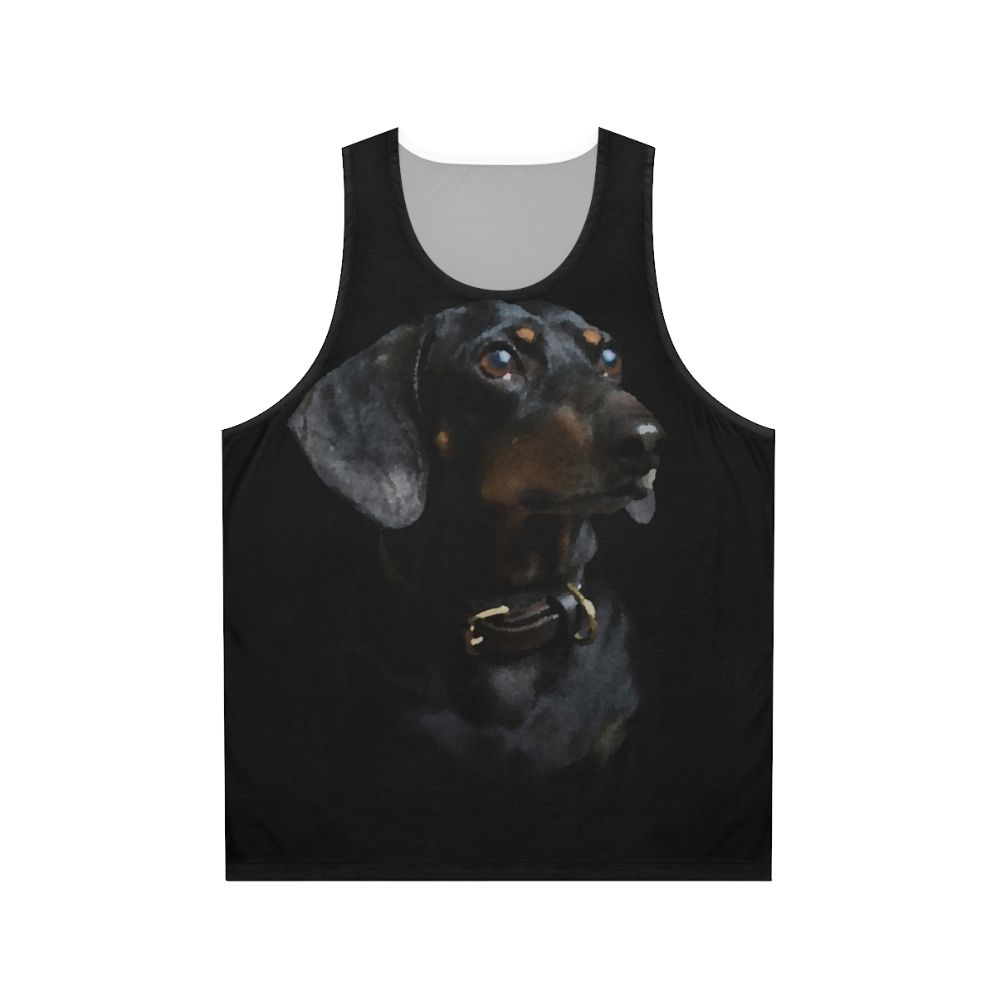 Dachshund digital watercolor portrait on unisex tank top