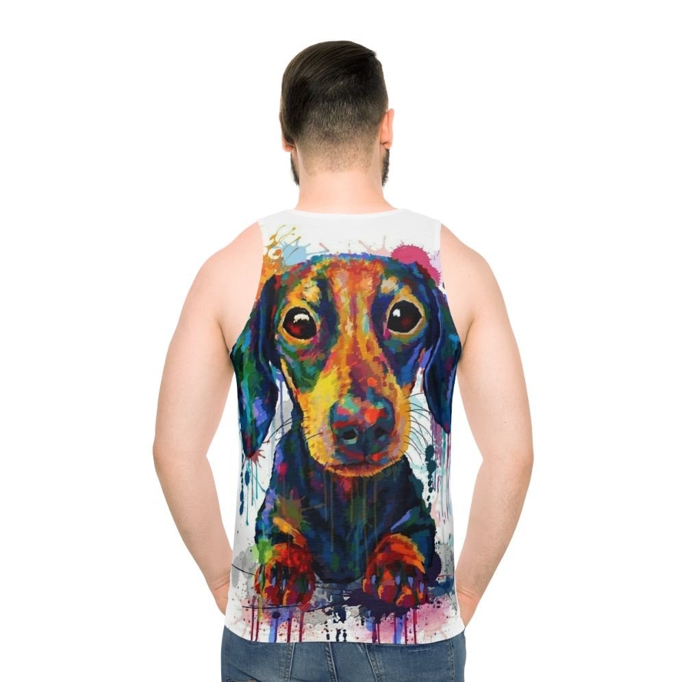 Dachshund dog art printed on a unisex tank top