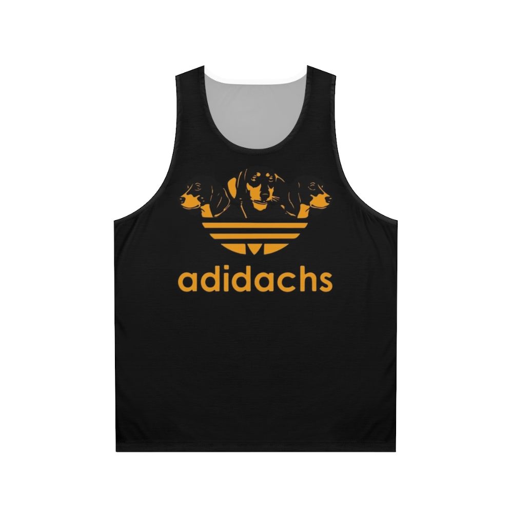 Dachshund dog printed on a white unisex tank top