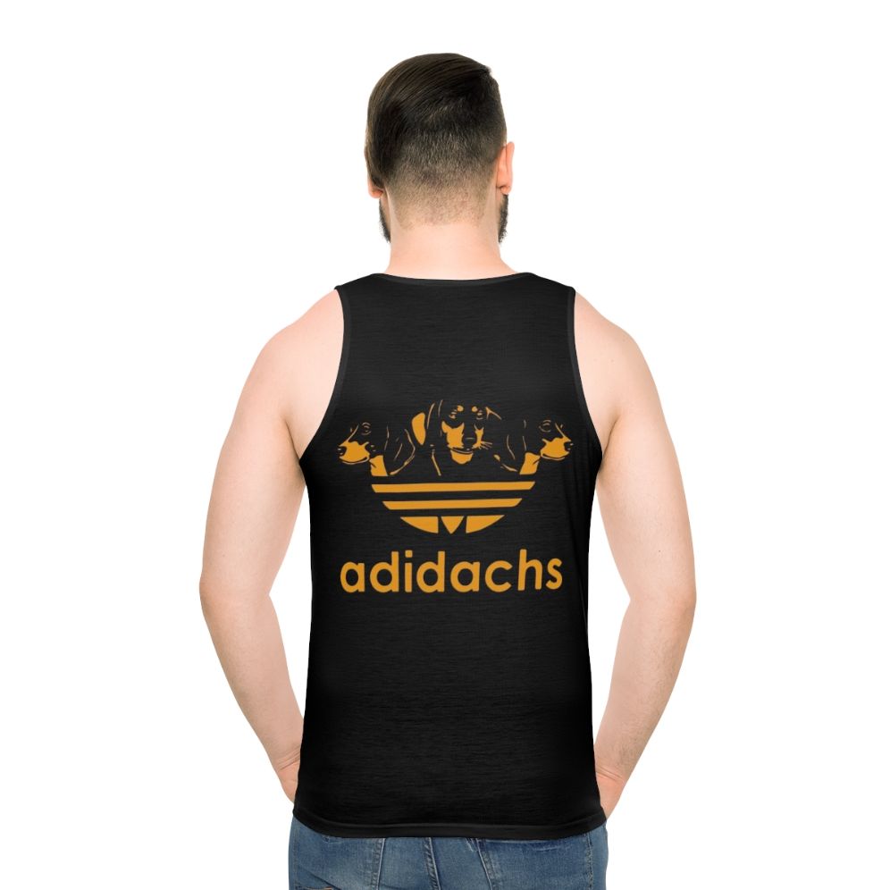 Dachshund dog printed on a white unisex tank top