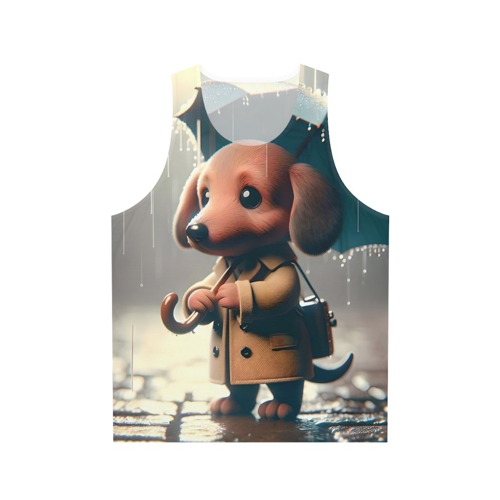Dachshund in the rain unisex tank top