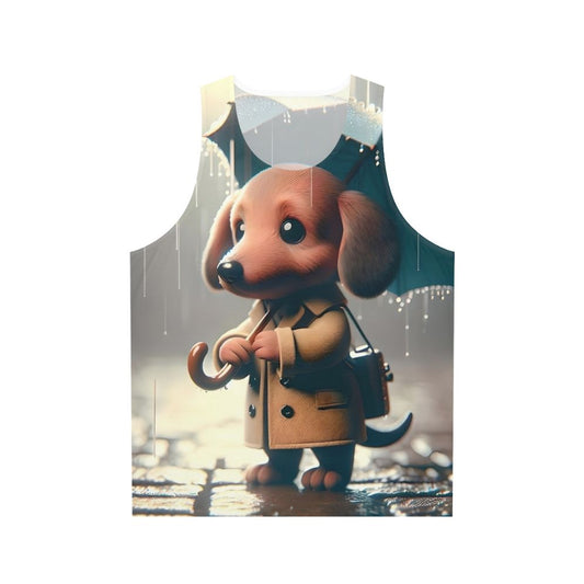 Dachshund in the rain unisex tank top