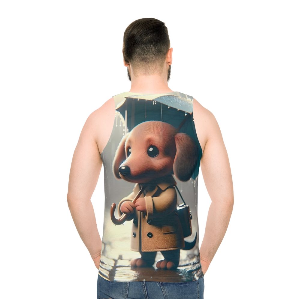 Dachshund in the rain unisex tank top