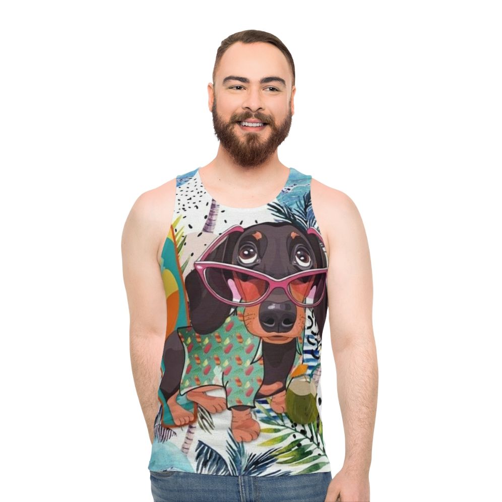Dachshund dog pop art design on unisex tank top