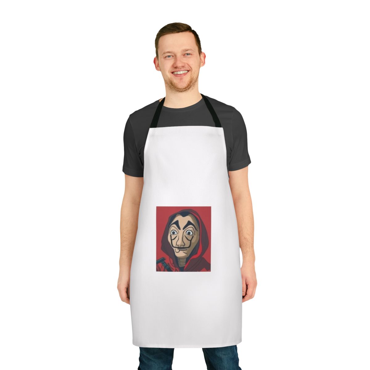 Dali-inspired apron with Money Heist/La Casa de Papel design