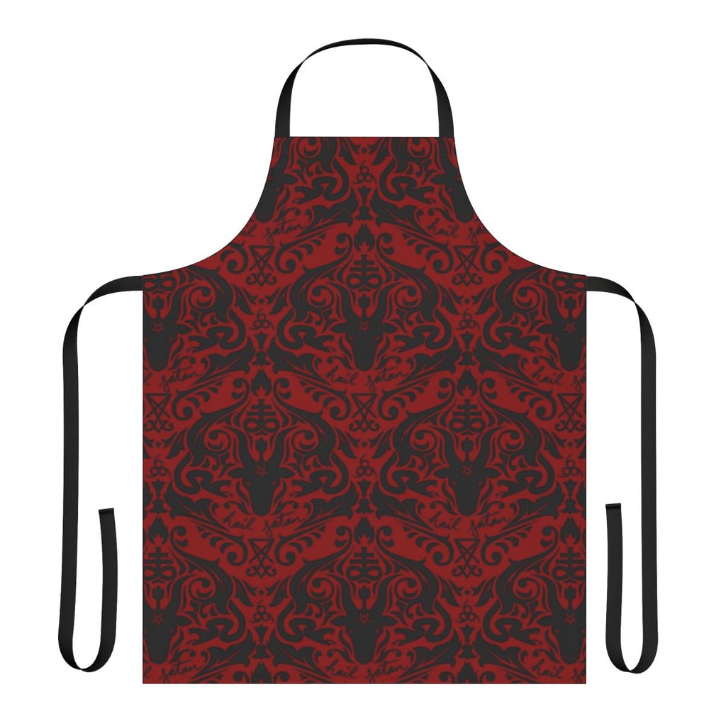 Damask-patterned apron with satanic and occult symbols like the Baphomet goat and Leviathan cross