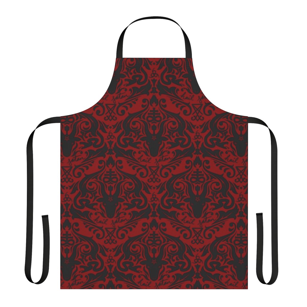 Damask-patterned apron with satanic and occult symbols like the Baphomet goat and Leviathan cross