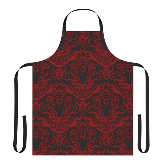 Damask-patterned apron with satanic and occult symbols like the Baphomet goat and Leviathan cross