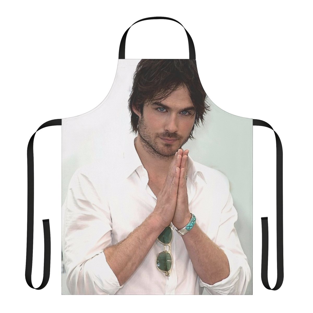 Stylish apron featuring a graphic design of Ian Somerhalder as Damon Salvatore from the TV show The Vampire Diaries