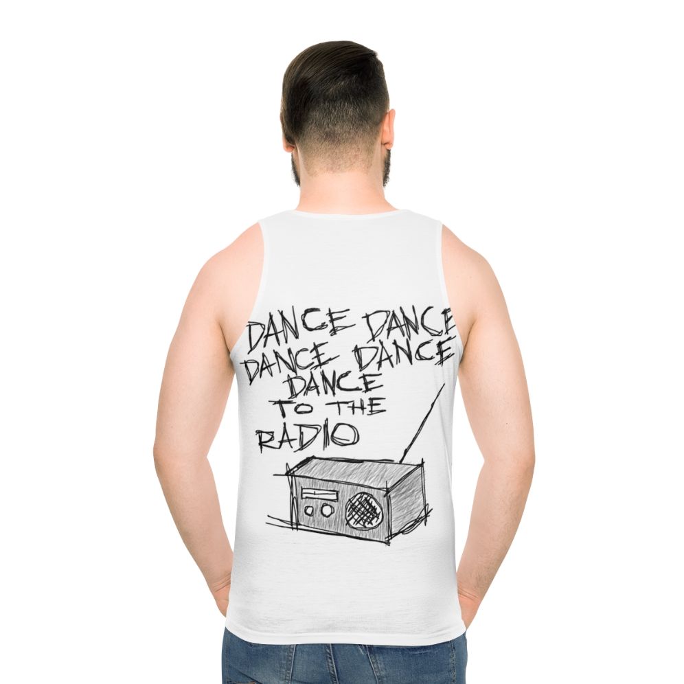 Unisex dance music tribute tank top featuring New Order and Joy Division