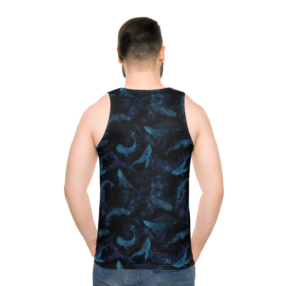 Indigo blue unisex tank top with whale design