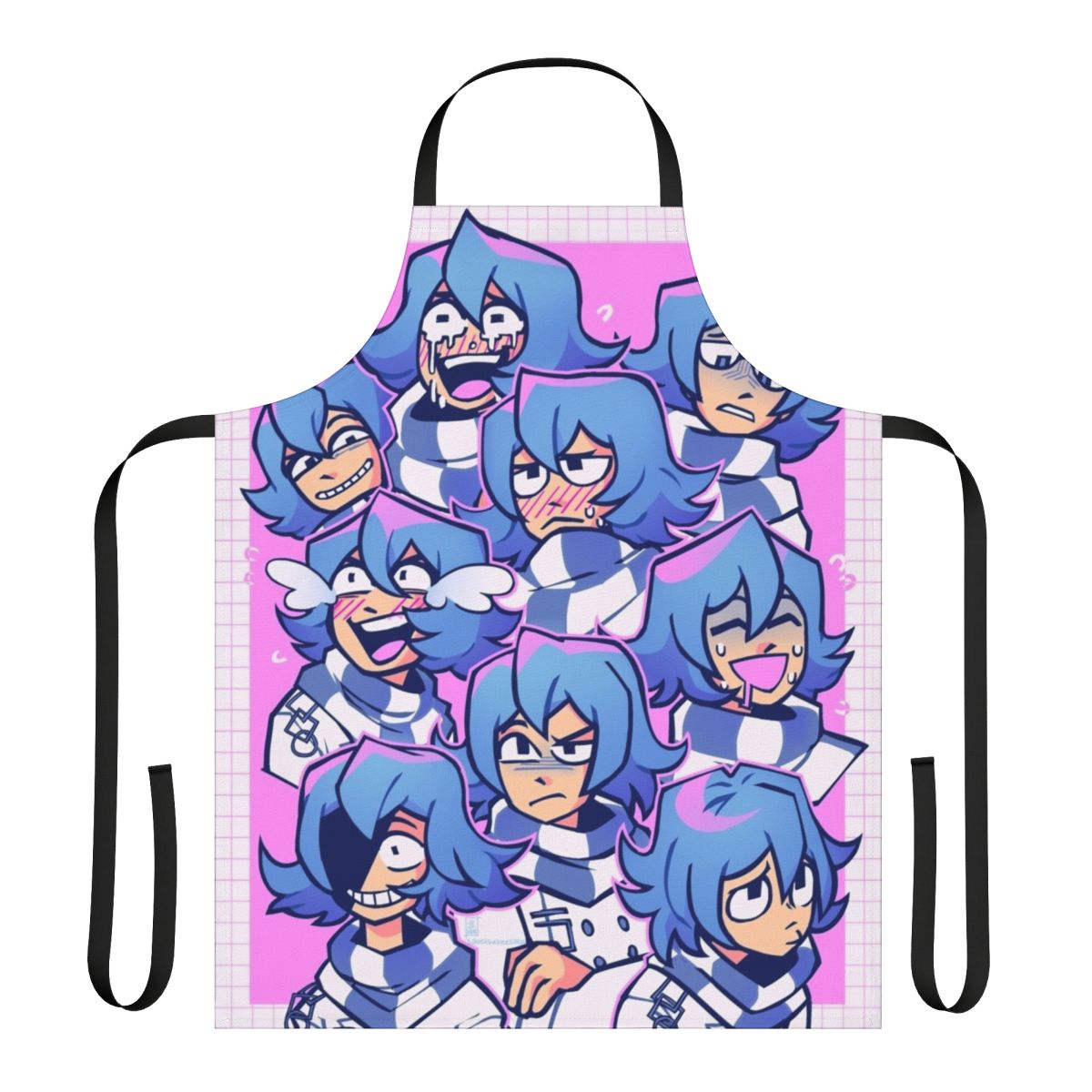Danganronpa-inspired apron featuring the character Kokichi Ouma from Danganronpa V3: Killing Harmony