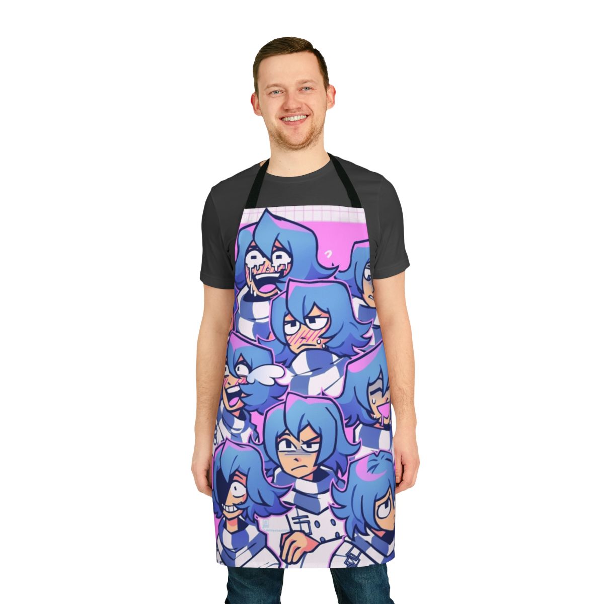 Danganronpa-inspired apron featuring the character Kokichi Ouma from Danganronpa V3: Killing Harmony