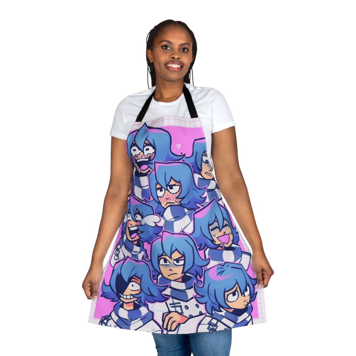 Danganronpa-inspired apron featuring the character Kokichi Ouma from Danganronpa V3: Killing Harmony