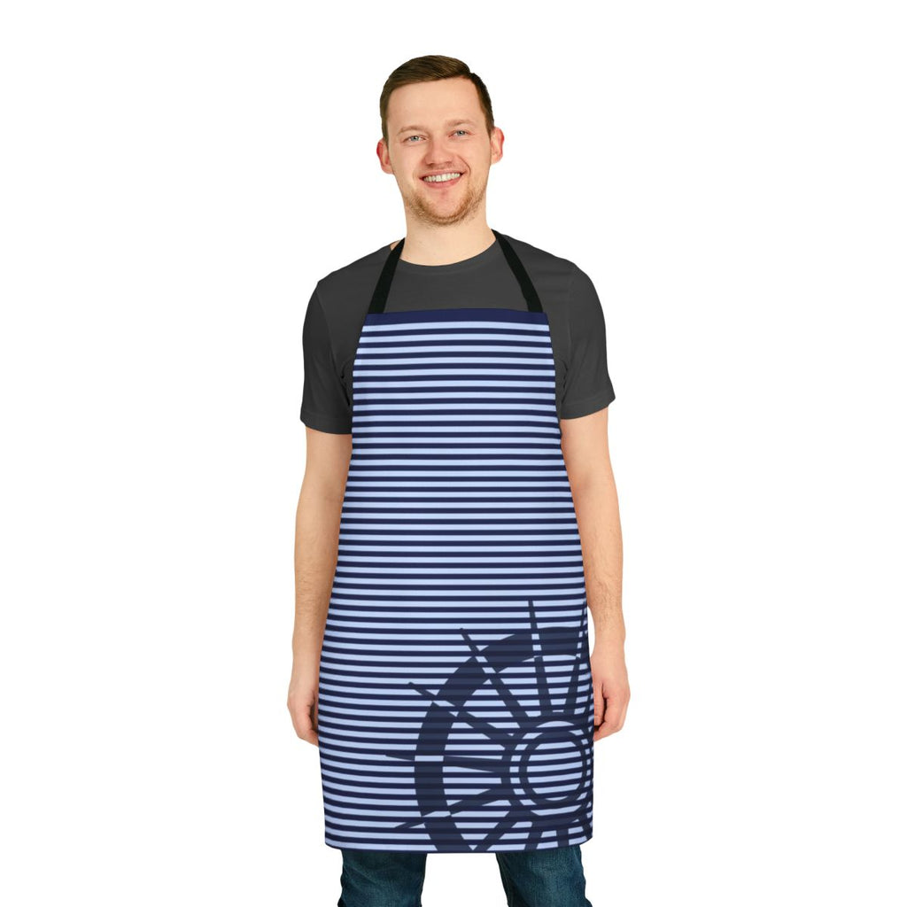 Danganronpa V3 inspired anime apron featuring Rantaro Amami character design in blue and navy colors