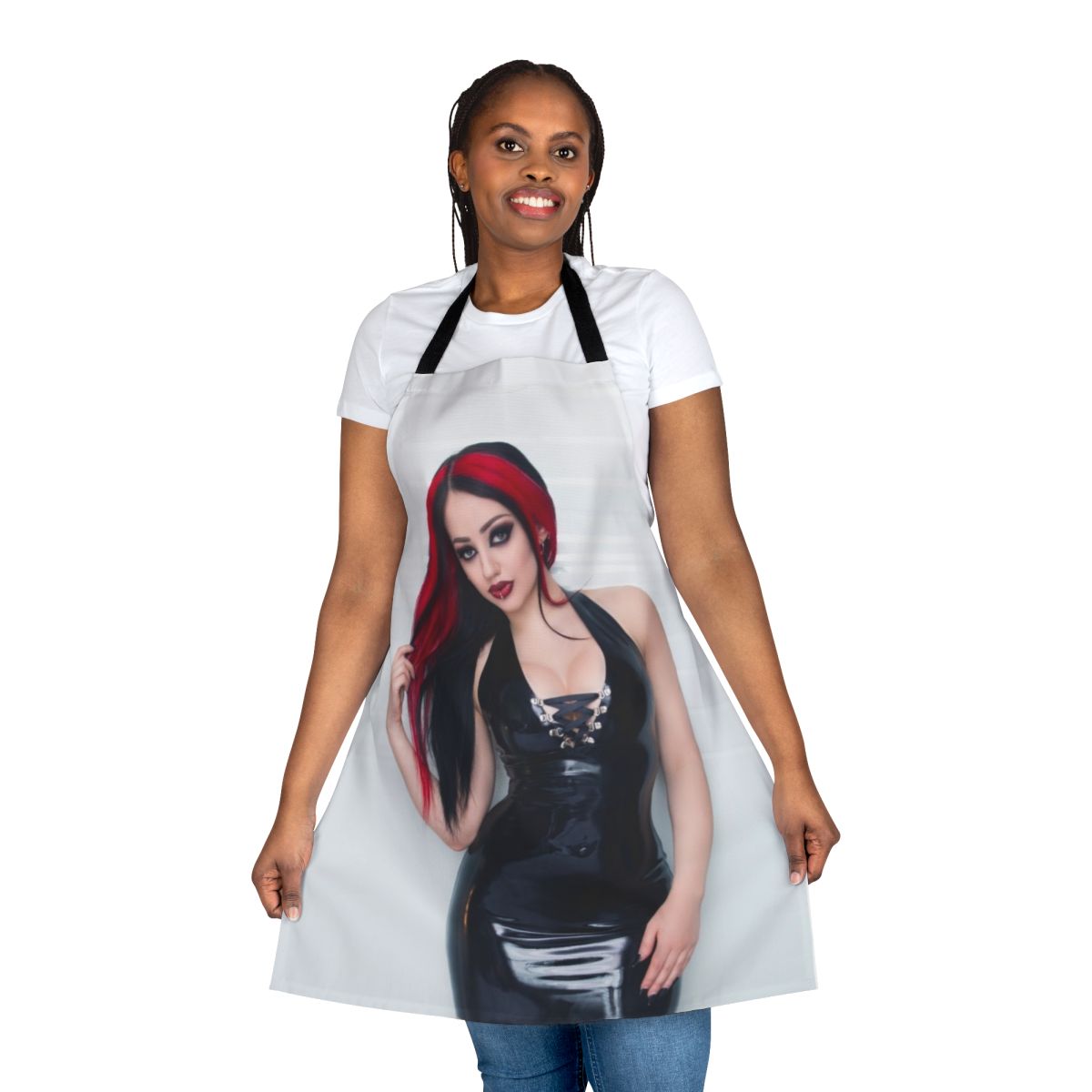 Dani Divine-inspired latex apron dress for alternative fashion and fetish style