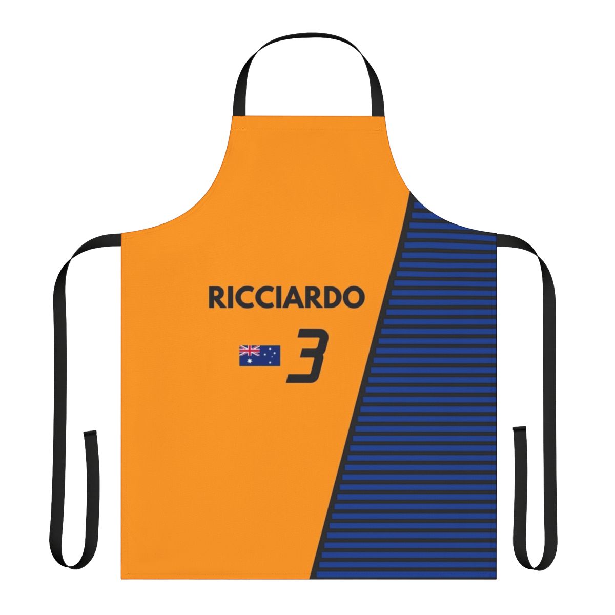 Motorsport-themed apron featuring the colours and design of Australian Formula One driver Daniel Ricciardo