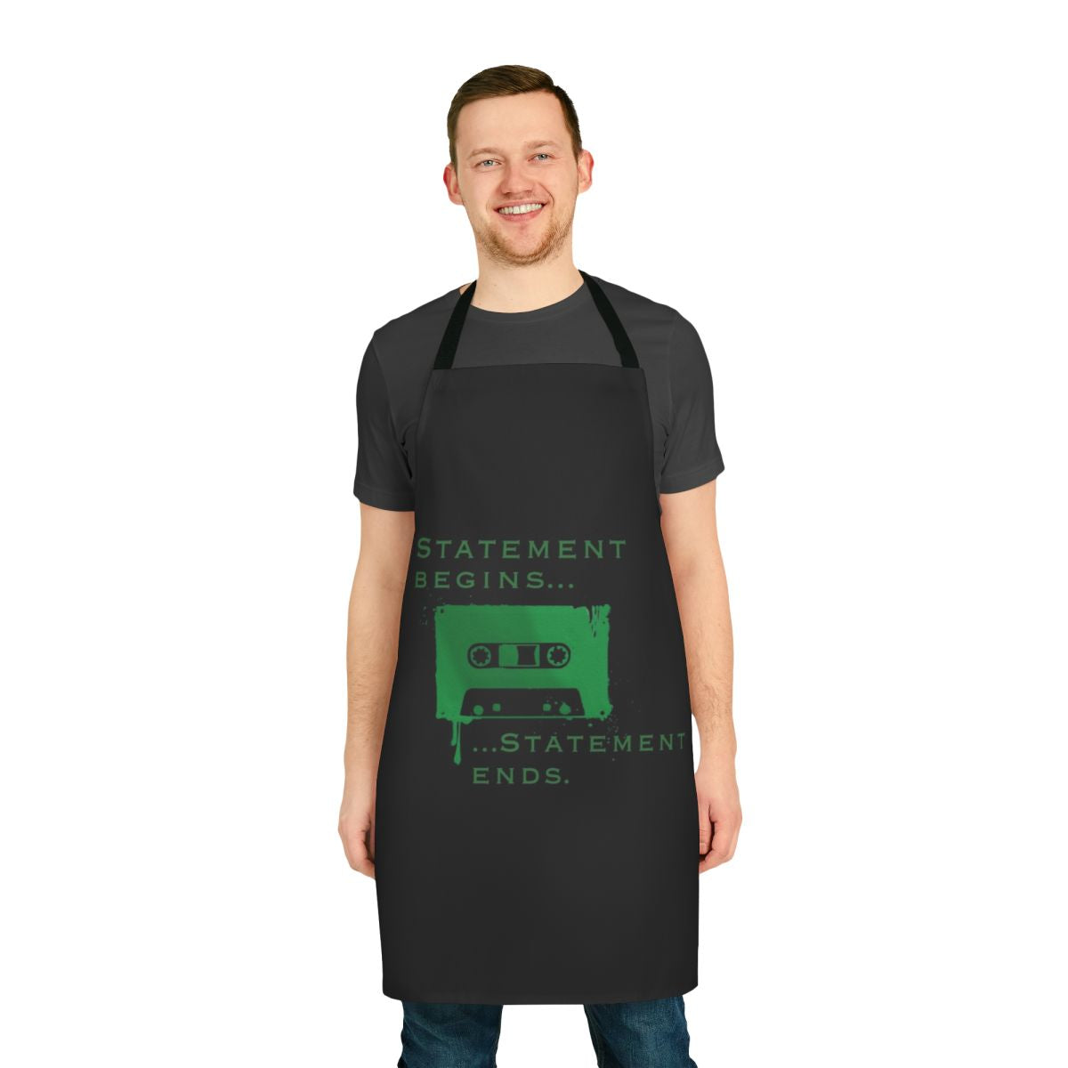 Dark academia-inspired apron with a spooky statement design, perfect for fans of horror podcasts like The Magnus Archives.