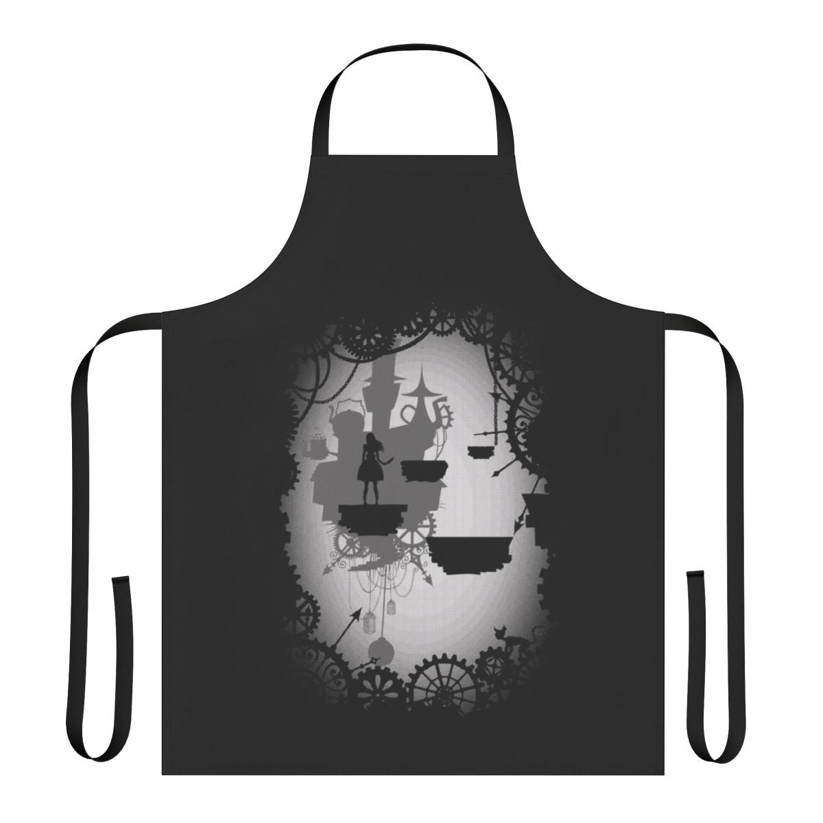 Dark and enchanting Alice in Limbo inspired apron with gothic, steampunk, and Wonderland-themed design