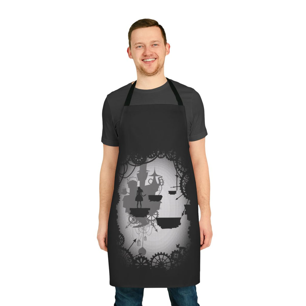 Dark and enchanting Alice in Limbo inspired apron with gothic, steampunk, and Wonderland-themed design